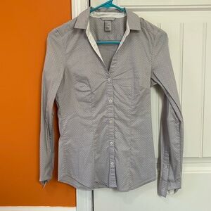 H&M Gray Button Down with White Dots Blouse. Size 4
